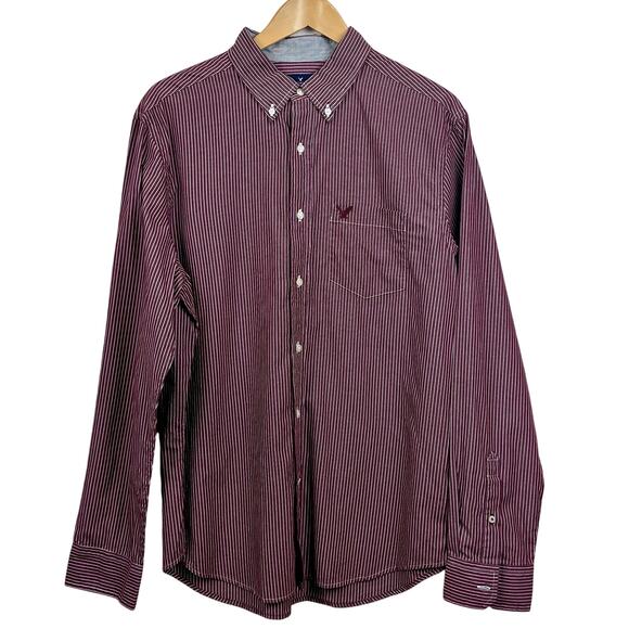 American Eagle Men’s Classic Fit Button Down Shirt Burgundy Sz Large - Picture 1 of 6